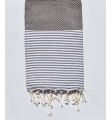 Fouta nid d'abeille en Coton Recyclé taupe Fouta Tunisia - 1