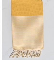 Fouta nid d'abeille en Coton Recyclé jaune moutarde Fouta Tunisia - 1