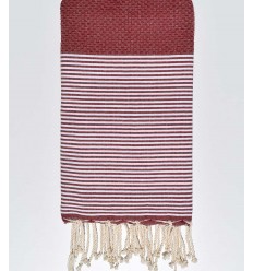 Fouta nid d'abeille en Coton Recyclé rouge bordeaux Fouta Tunisia - 1