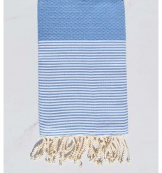 Fouta nid d'abeille en Coton Recyclé bleu clair Fouta Tunisia - 1