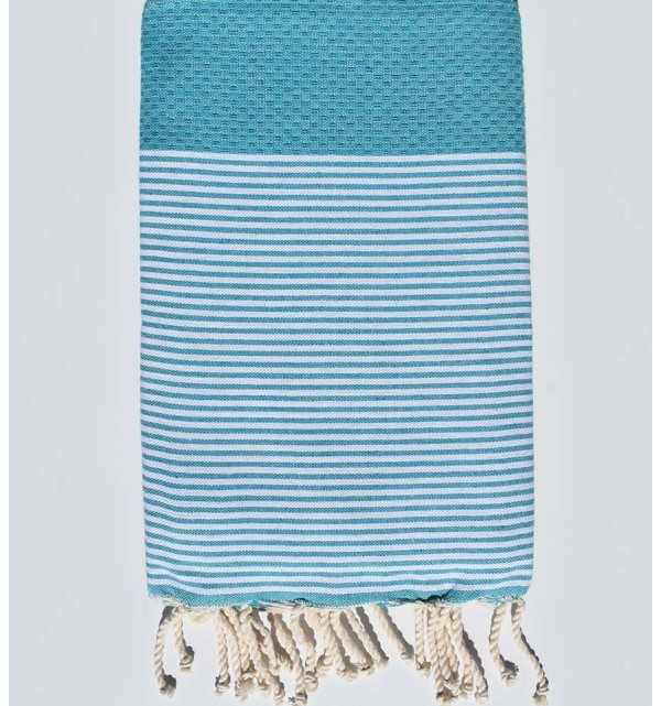 Fouta nid d'abeille vert bleu Fouta Tunisia - 1