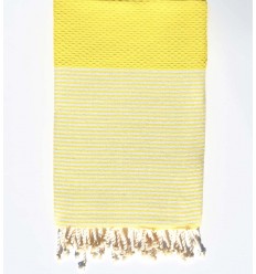 FOUTA NID D'ABEILLE Jaune soleil rayée blanc - 1