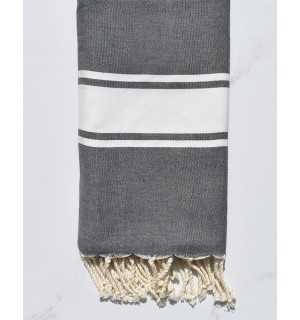 Fouta Plate gris ardoise bande blanche  - 2