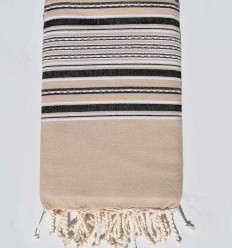 Fouta arabesque beige rayée ardoise Fouta Tunisia - 1