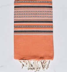 Fouta arabesque orange et gris foncé Fouta Tunisia - 1