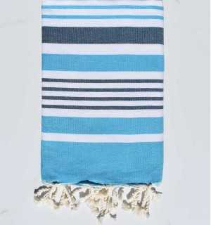 Fouta Oslo blanche, bleu azur et ardoise Fouta Tunisia - 1