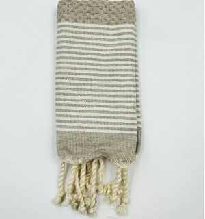 Mini serviette beige avec rayures Fouta Tunisia - 1