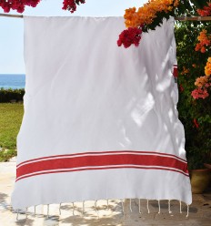 Fouta plate blanche bandes rouge Fouta Tunisia - 1