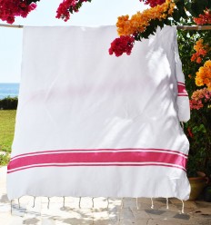 Fouta Plate Blanche bandes rose Fouta Tunisia - 1