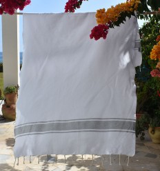 Fouta plate blanche rayée gris Fouta Tunisia - 1