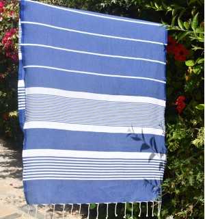 Fouta arthur en Coton Recyclé bleu Fouta Tunisia - 1 2