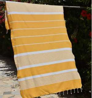 Serviette de plage arthur jaune foncé Fouta Tunisia - 1 2