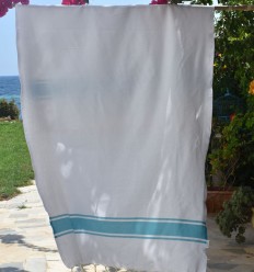 Fouta Plate blanche bandes azur Fouta Tunisia - 1