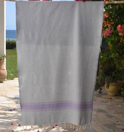 Fouta gris bandes parme Fouta Tunisia - 1