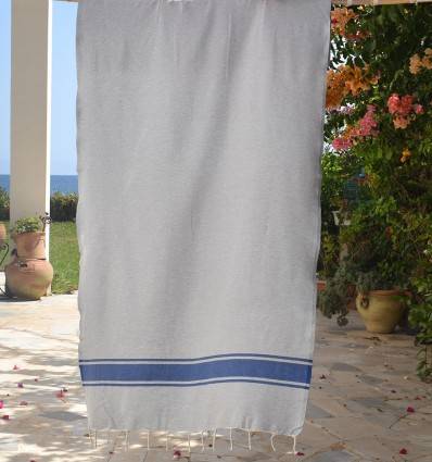 Fouta gris bandes bleues Fouta Tunisia - 1