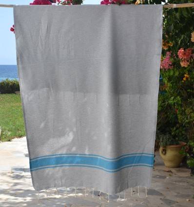 Fouta gris bandes azur Fouta Tunisia - 1