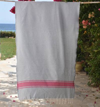 Fouta gris bandes rose fuchsia Fouta Tunisia - 1