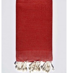 Fouta nid d'abeille unie rouge ponceau Fouta Tunisia - 1