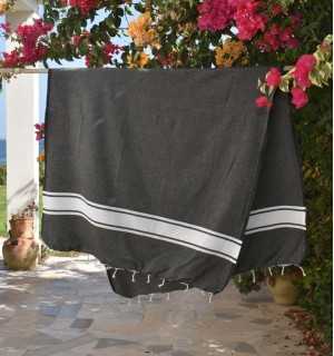 Fouta en Coton Recyclé noir - Mode Écologique - FOUTA TUNISIA 2