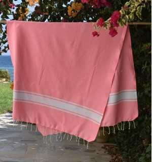 Fouta en Coton Recyclé rose fluo - Serviette de plage - FOUTA TUNISIA 2