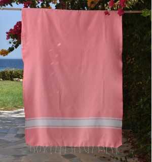 Fouta en Coton Recyclé rose fluo - Serviette de plage - FOUTA TUNISIA