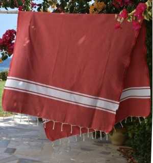 Fouta en Coton Recyclé rouge - Mode Écologique - FOUTA TUNISIA 2