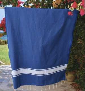 Fouta en Coton Recyclé bleu - Mode durable - FOUTA TUNISIA