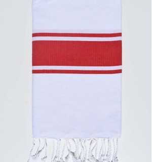 Fouta plate blanche bandes rouge Fouta Tunisia - 1 2