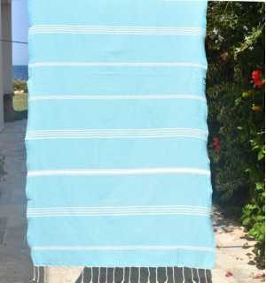 Fouta Mykonos en Coton Recyclé bleu céleste - Éco-chic - FOUTA TUNISIA