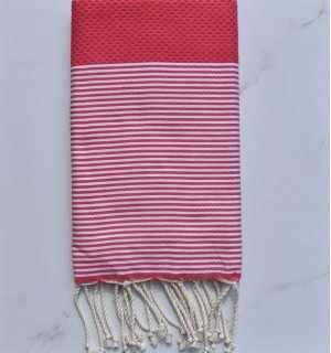 FOUTA NID D'ABEILLE Groseille rayée blanc Fouta Tunisia - 1 2