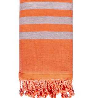 Fouta orange et gris doublée éponge Fouta Tunisia - 1 2