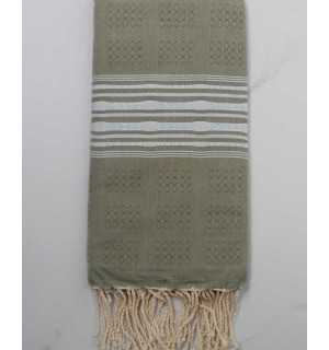 Fouta thalasso vert sauge avec motifs bleu 