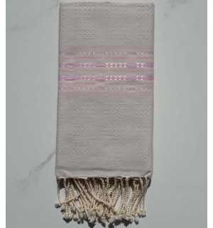 Fouta thalasso écru et rose pale 