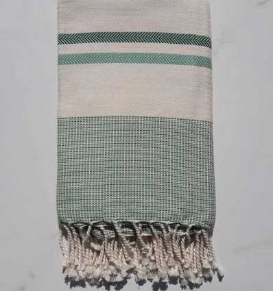 Fouta Chevron blanc crème, vert , vert foncé 