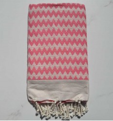 Fouta zigzag rose blanc crème 