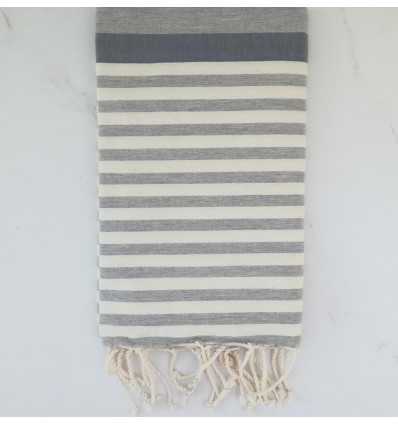 Fouta Plate ziwane gris et blanc crème 