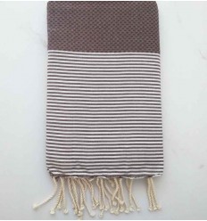 FOUTA NID D'ABEILLE rouge brun rayée blanc 