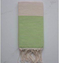 Fouta nid d'abeille blanc crème et vert 