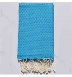 Fouta nid d'abeille unie bleu céleste 