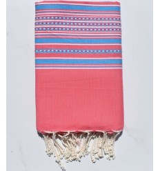 Fouta arabesque rose avec rayures bleu 