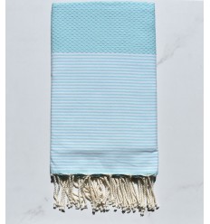 Fouta nid d'abeille bleu eau clair avec rayures 