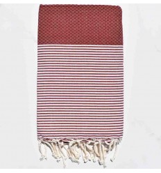 FOUTA NID D'ABEILLE rouge bourgogne rayée blanc 