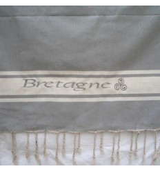 fouta brodée Bretagne gris souris 