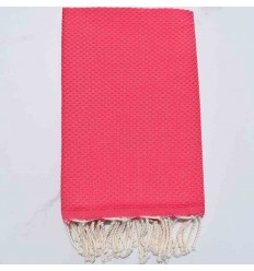 Fouta nid d'abeille unie rose fraise 