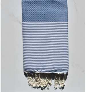 Fouta nid d'abeille bleu bleuet 