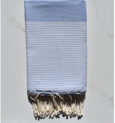 FOUTA NID D'ABEILLE Bleu fumée rayée blanc 