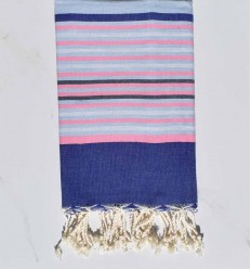 Fouta 5 couleurs bleu, rose clair, gris clair et ardoise 