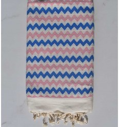 Fouta zigzag écru, rose et bleu 