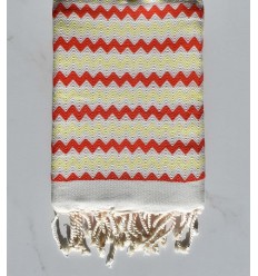 Fouta zigzag Blanc, rouge vif et jaune clair 