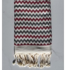 Fouta zigzag crème, gris et pourpre 